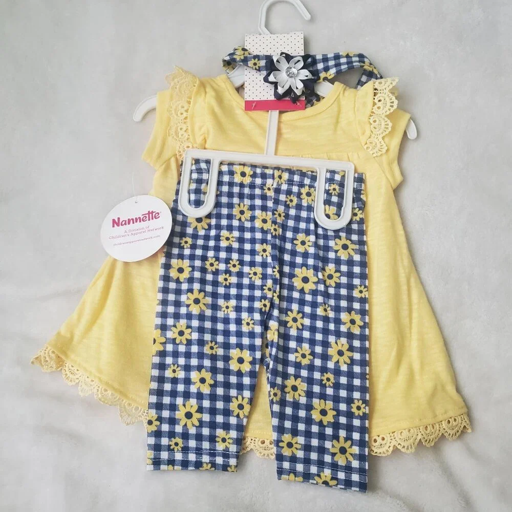 Nannette Kids matching set baby girls Two piece 12 months Yellow top/ plaid pant